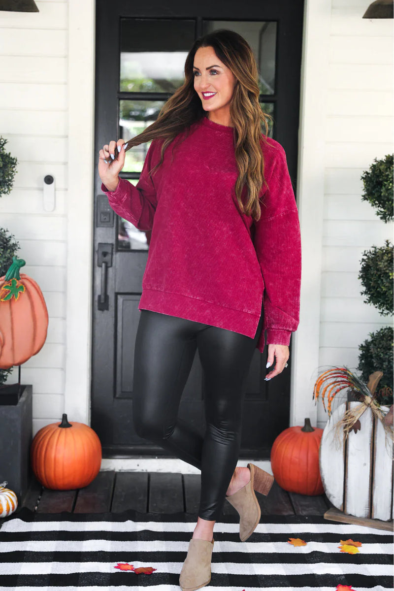 Alexis Vintage Corded Pullover - Maroon - PREORDER