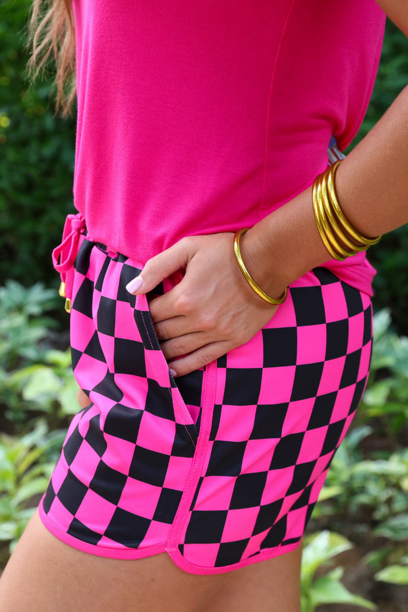 PREORDER-Pink And Black Checkered Everyday Shorts