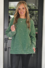 Alexis Vintage Corded Pullover Olive - PREORDER