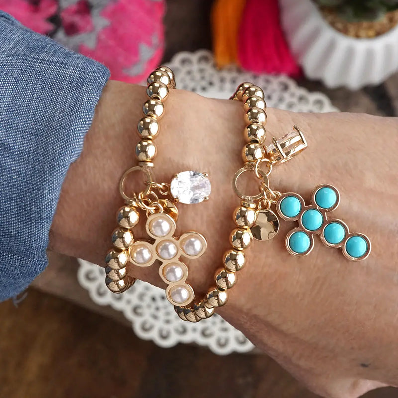 Pearl Cross Dangle Bracelet