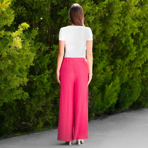 Wide Leg Textured Pants With Pockets