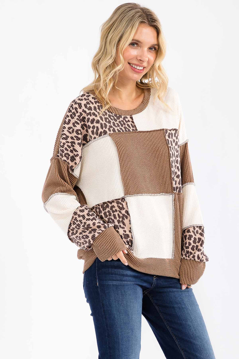 Ribbed Leopard Patchwork - Taupe