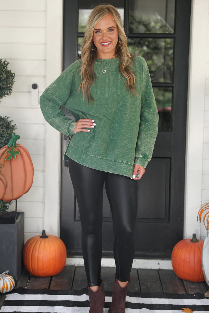 Alexis Vintage Corded Pullover Olive - PREORDER