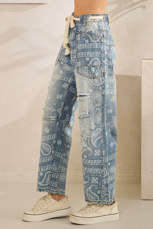 Washed Paisley Patch  Print Denim PREORDER