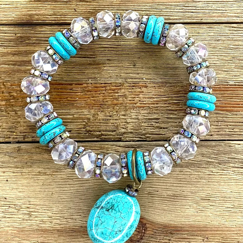 Crystal Turquoise Stretch Stone Bracelet