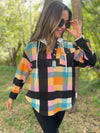 Rainbow Plaid Button Hoodie