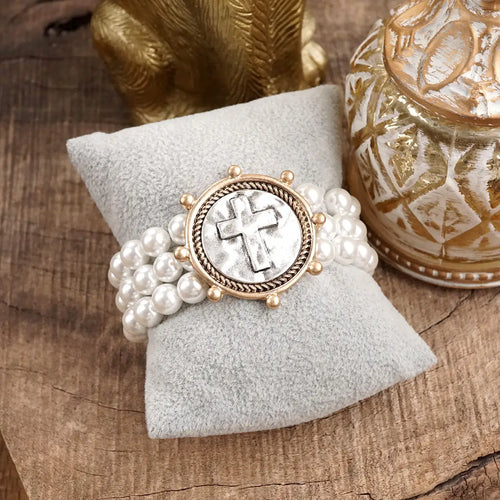 Grace bound Pearl Cross Bracelet