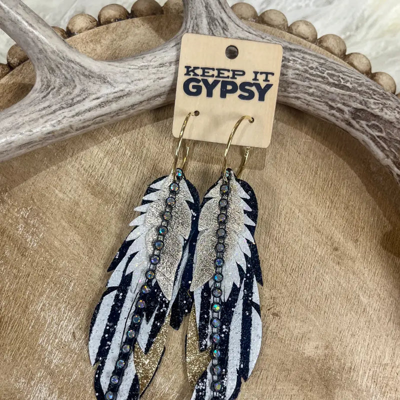 Black & Gold Feather Earrings