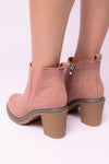 Bite Me Bootie in Blush Faux Suede Corkys