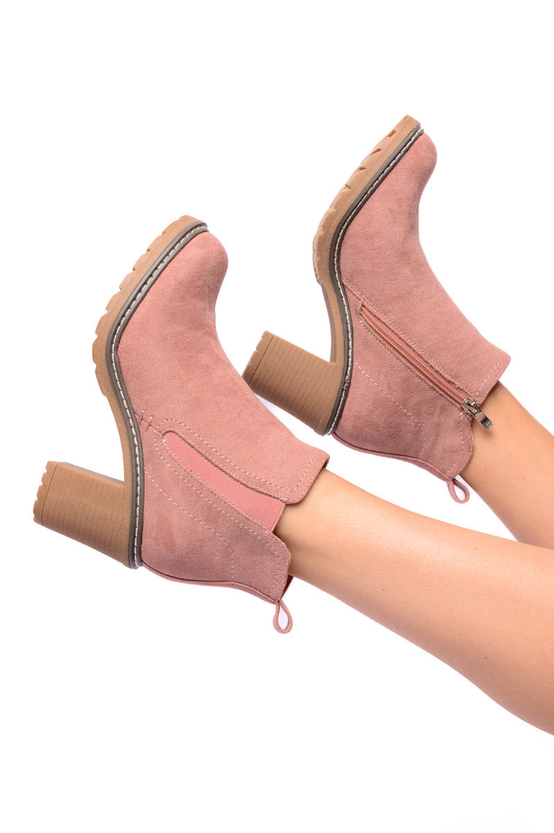 Bite Me Bootie in Blush Faux Suede Corkys