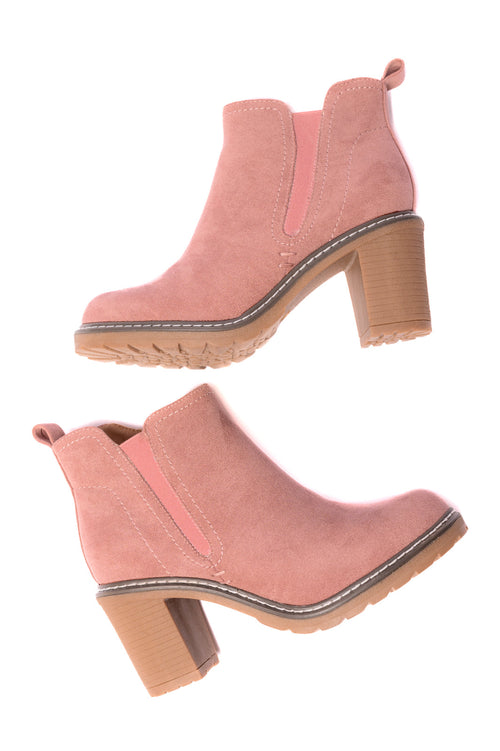 Bite Me Bootie in Blush Faux Suede Corkys