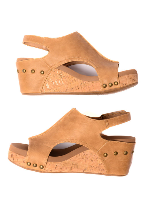 Carley Wedge Sandals in Caramel Smooth Corkys