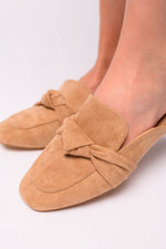 Clingy Mules in Camel Faux Suede Corkys