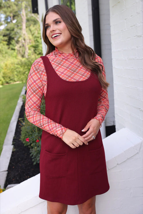 Rory Ribbed Jumpe Dress - Burgundy