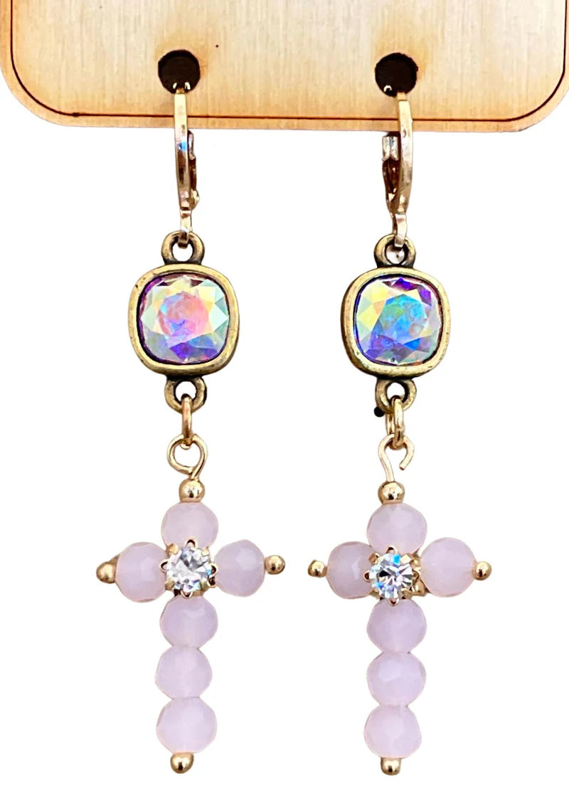 Light Pink Cross Earrings