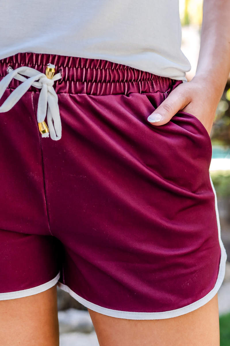 PREORDER- True Maroon Drawstring Everyday Shorts