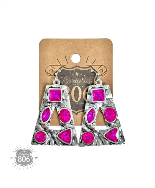 Pink & Silver Triangle Earrings