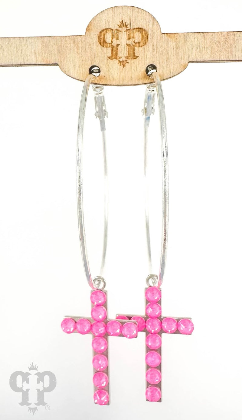 Neon Cross Earrings - Pink Panache