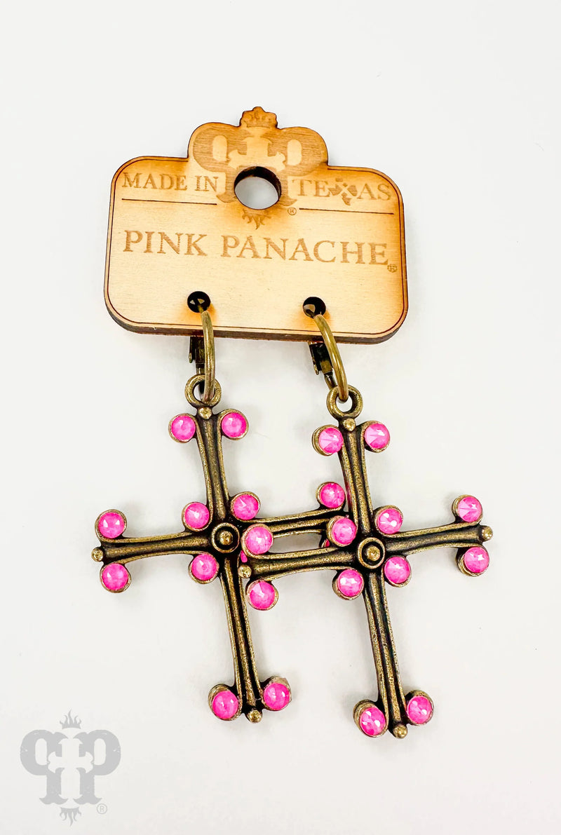 Pink & Bronze Cross Earrings