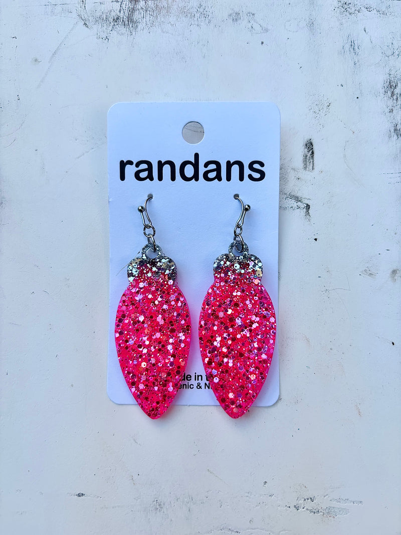 Pink Glitter Christmas Light Acrylic Earrings