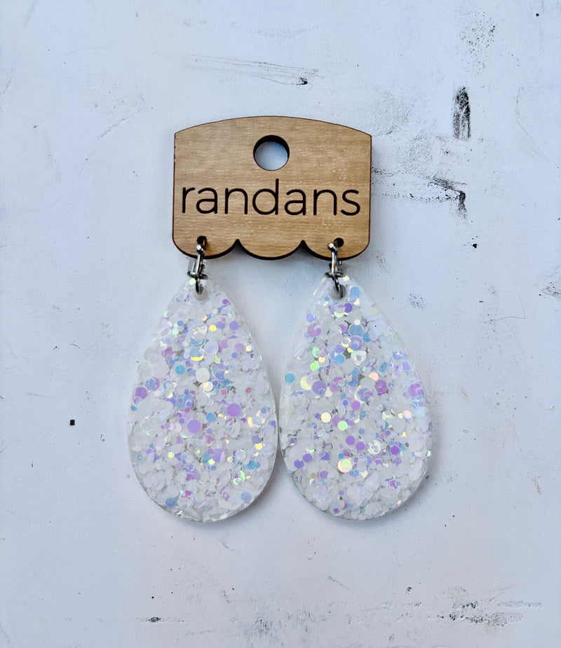 White & Silver Glitter Acrylic Earrings