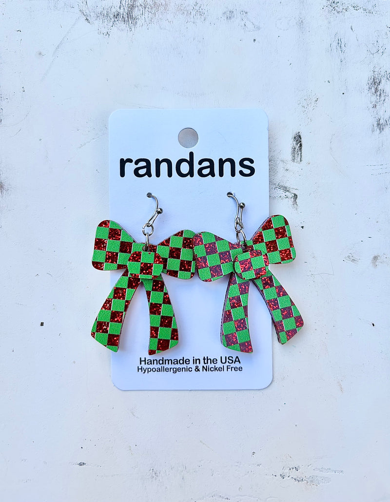 Red & Green Checkered Acrylic Earrings