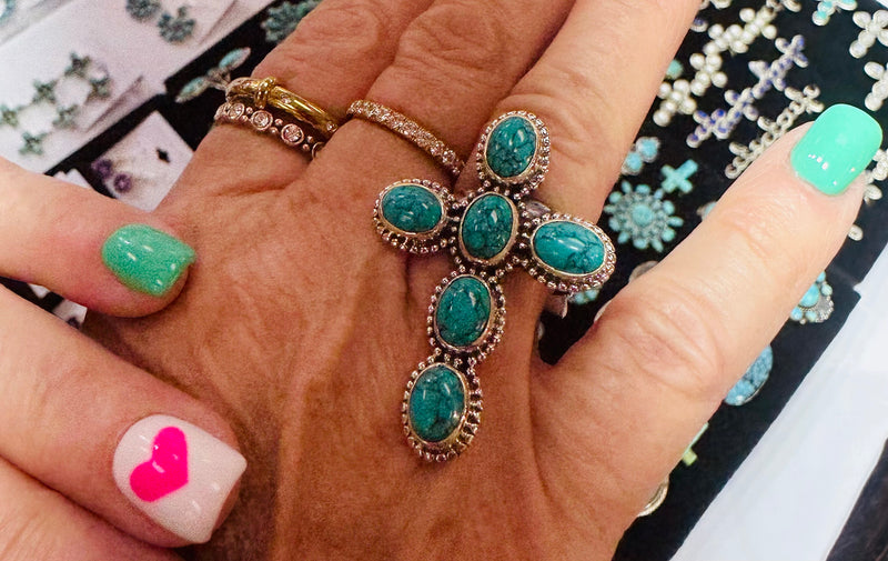Kingman Turquoise Sterling Adjustable Cross Ring