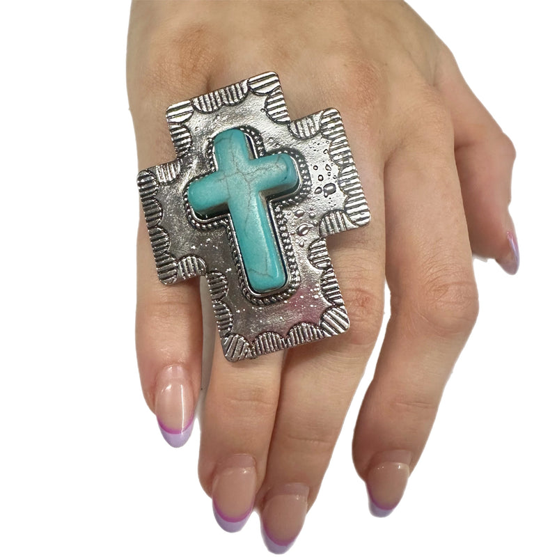 Howlite Cross Adjustable Ring
