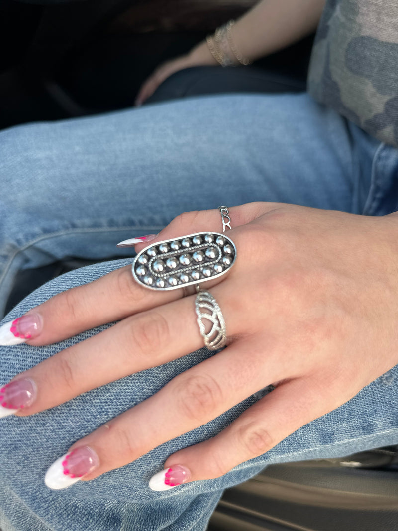 Silver & Black Distressed Bubble Ring