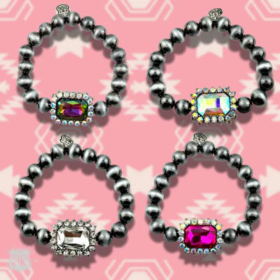 Octagon Rhinestone Stretch Bracelet