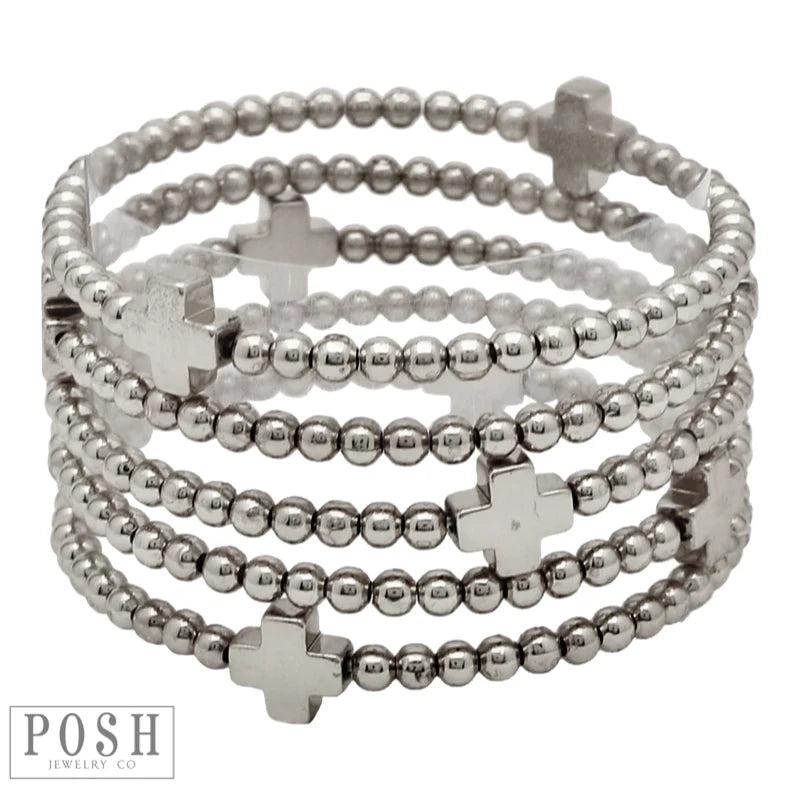 Cross Charm Stack - Silver