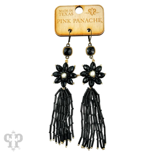 Black Beaded Flower Earrings - Pink Panache