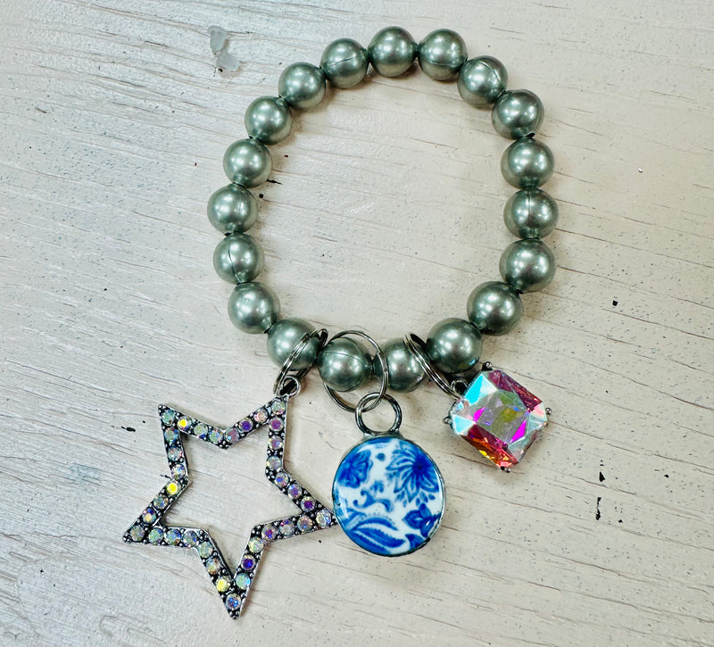 Soldered Blue Glass Charm Bracelet