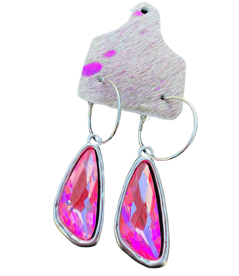 Silver & Pink Stone Earrings