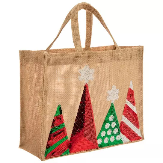 Sequin Tree Burlap Bag