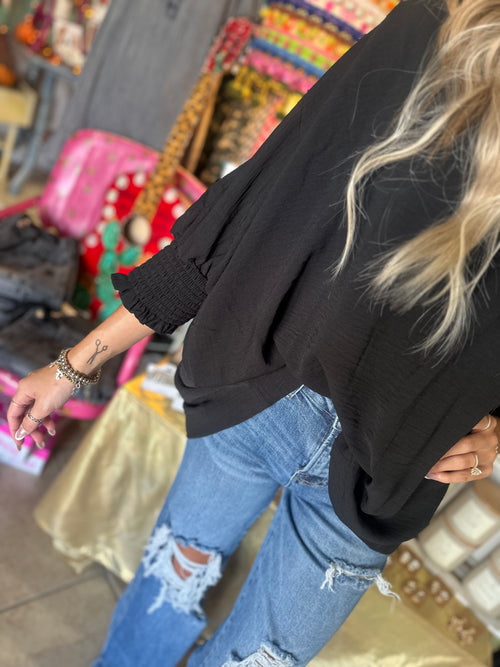 Say The Words Smocked Top - Black