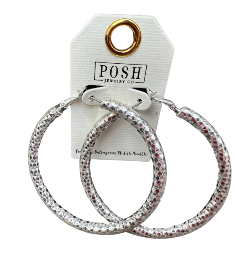 Hammered Posh Hoops - Silver