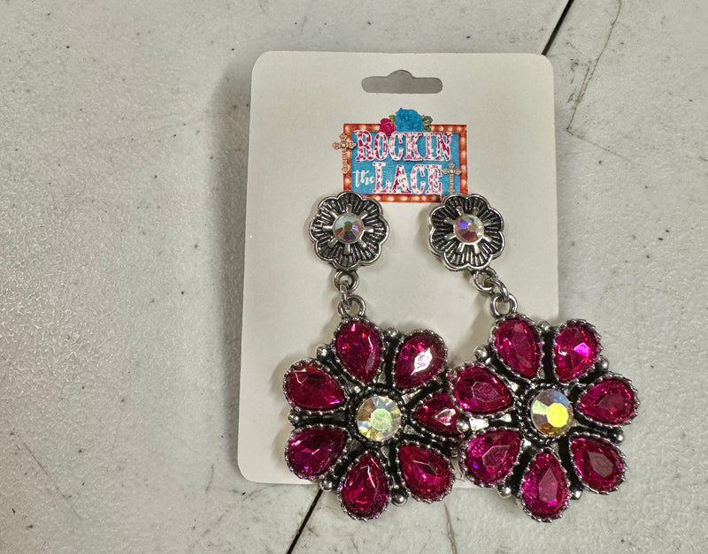 Pink Flower Stone Earrings