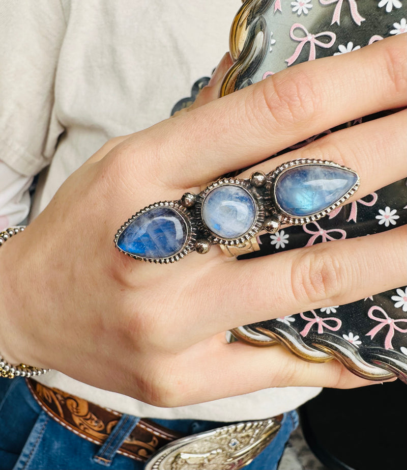 Moonstone Triple Stone Adjustable Ring