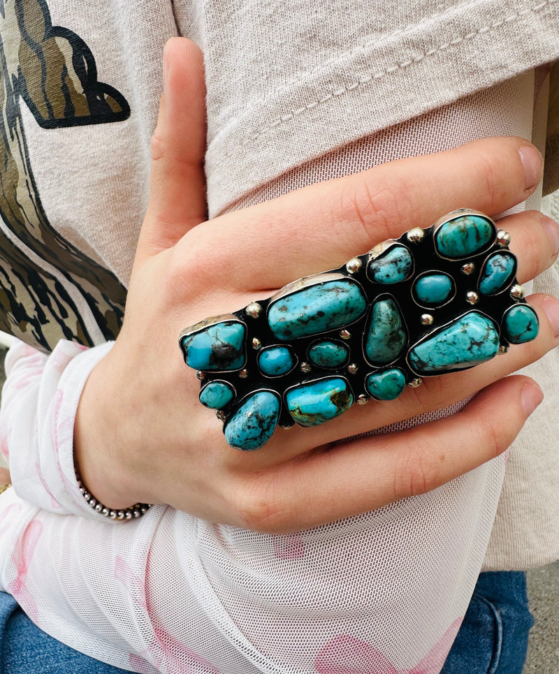 Authentic Turquoise Rectangle Adjustable Ring