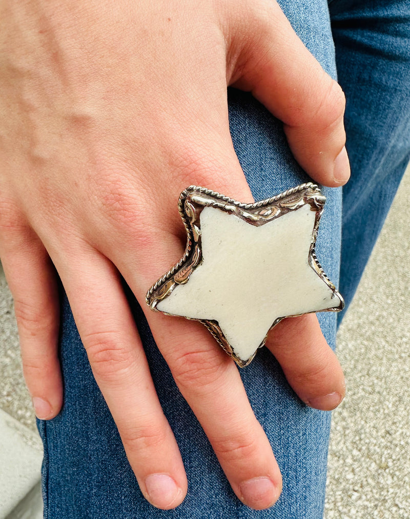 Tibet Carved Bone Star Ring