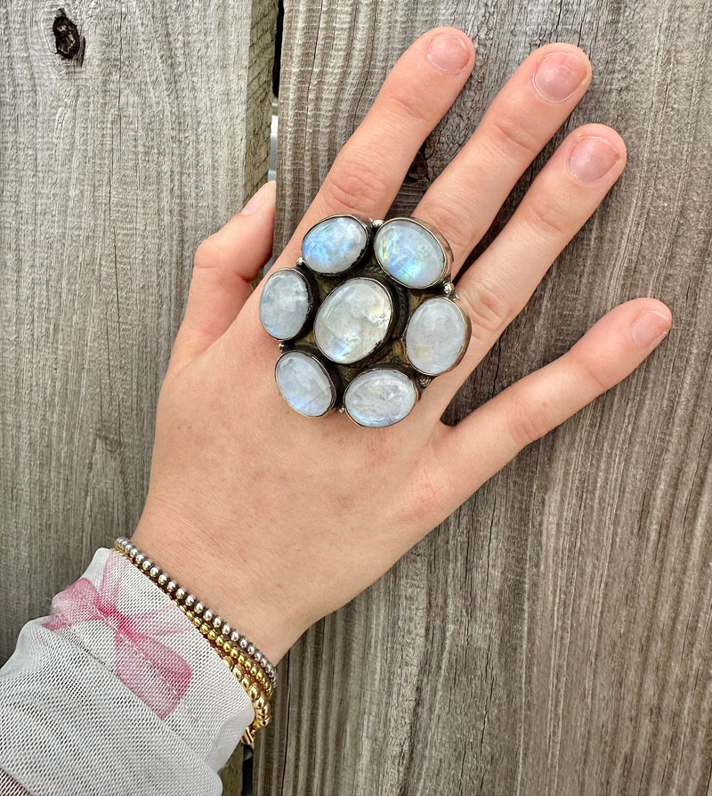 Moonstone Flower Adjustable Ring