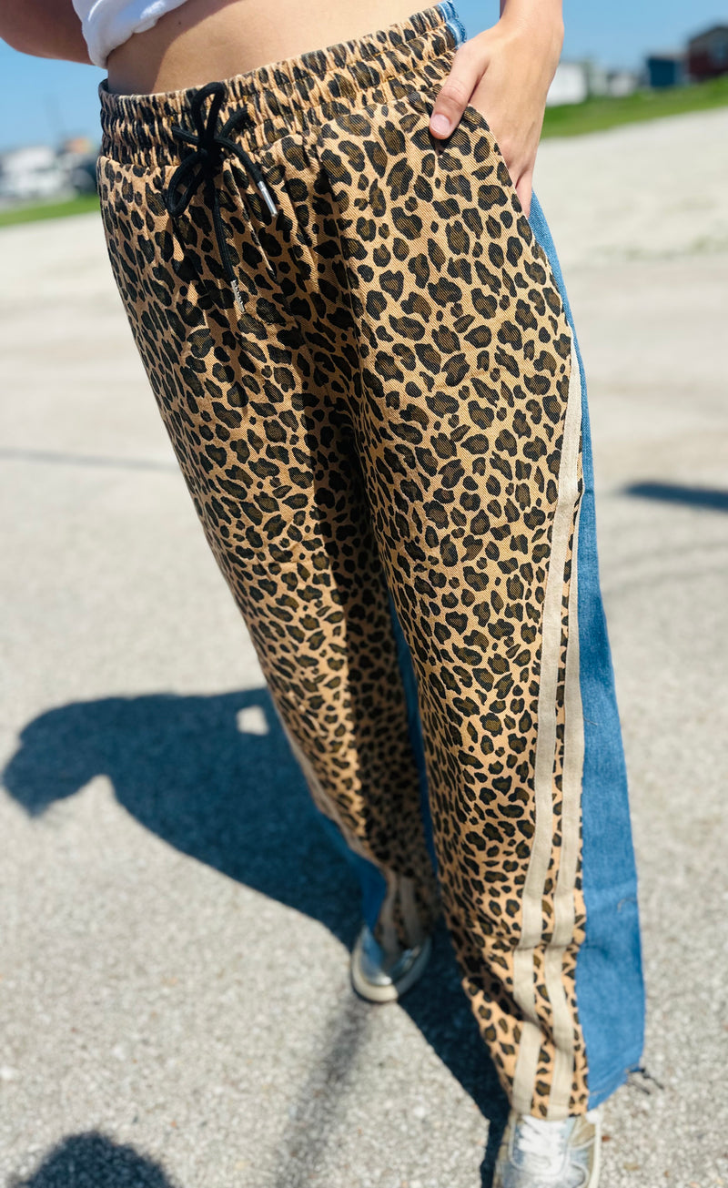 Anytime Now Leopard Denim Joggers