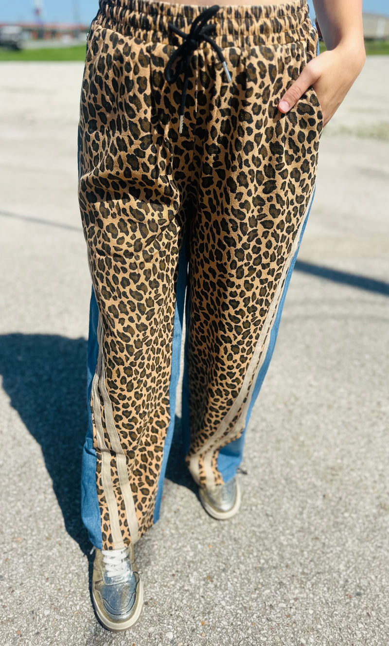 Anytime Now Leopard Denim Joggers