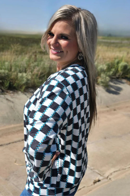 Checked In Turquoise Top