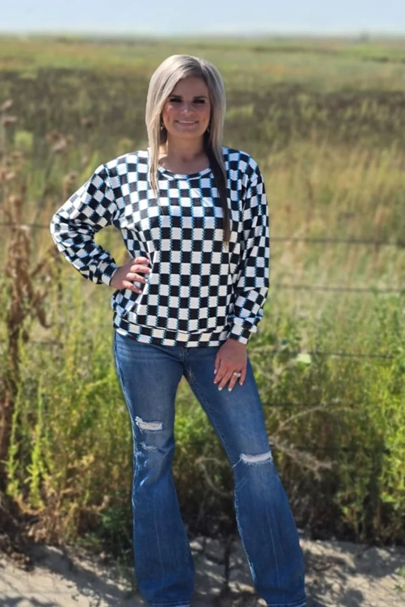 Checked In Turquoise Top