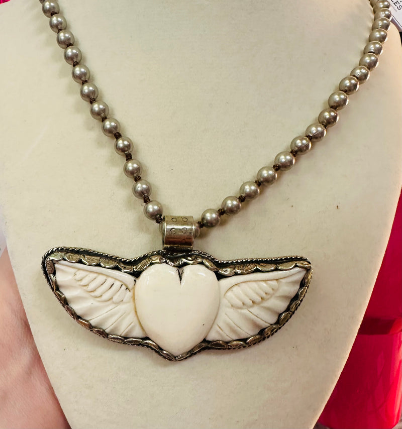 Carved Bone Wing Necklace