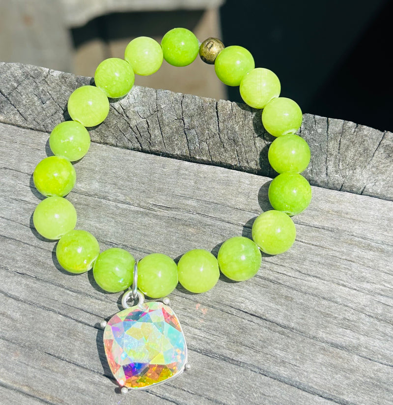 Lime Green AB Stone Single Bracelet