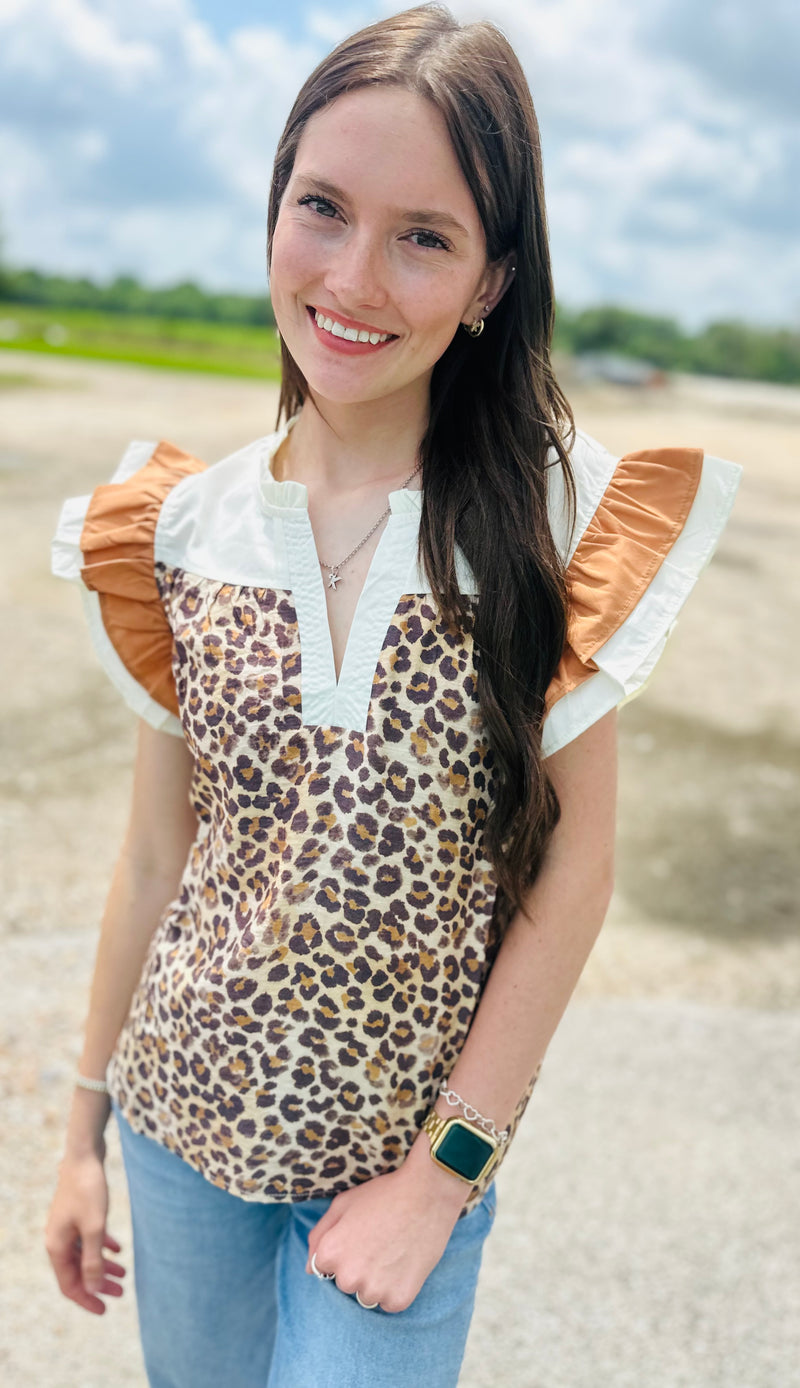 Double Ruffle Leopard Top