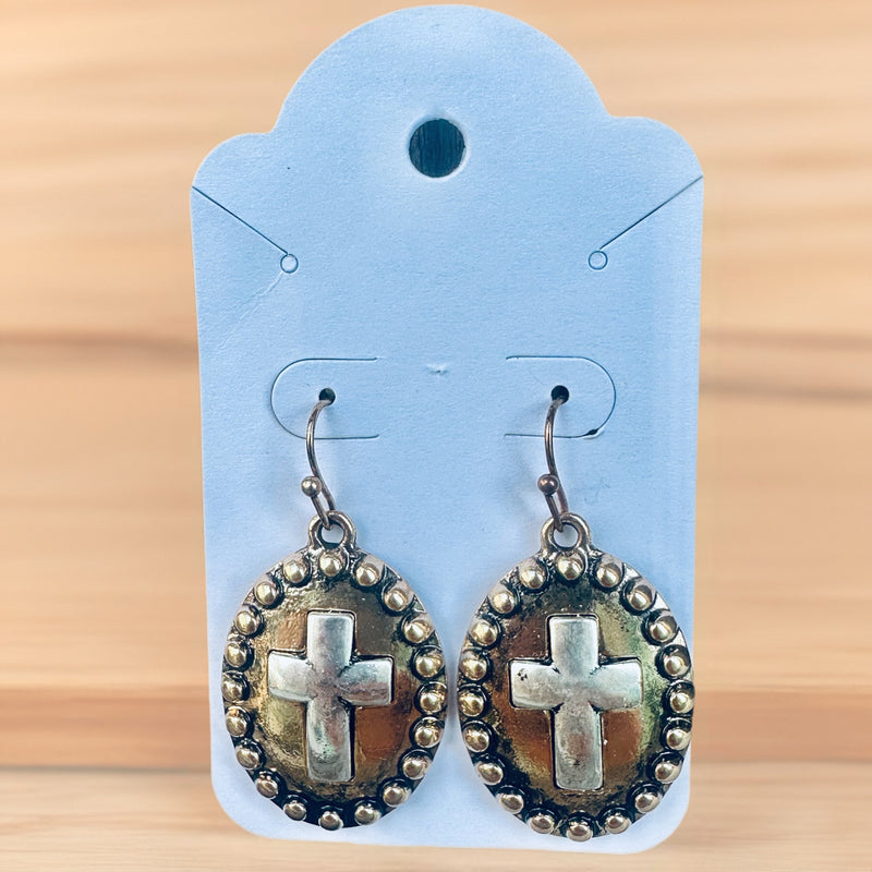 Two Tone Cross Earrings